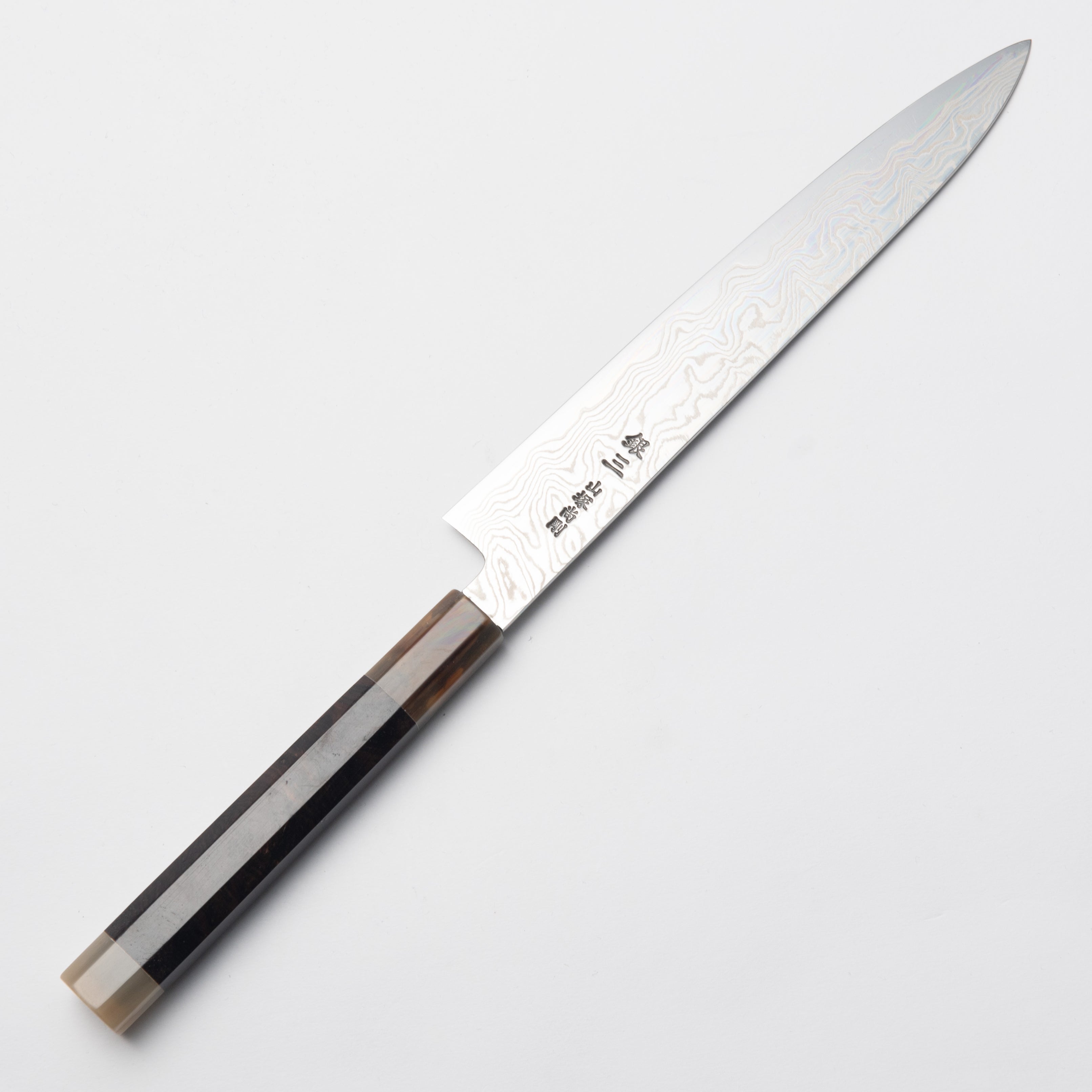 Ginsan-ko Nickel Damascus Petty 210mm, Ebony White Water Buffalo Handle