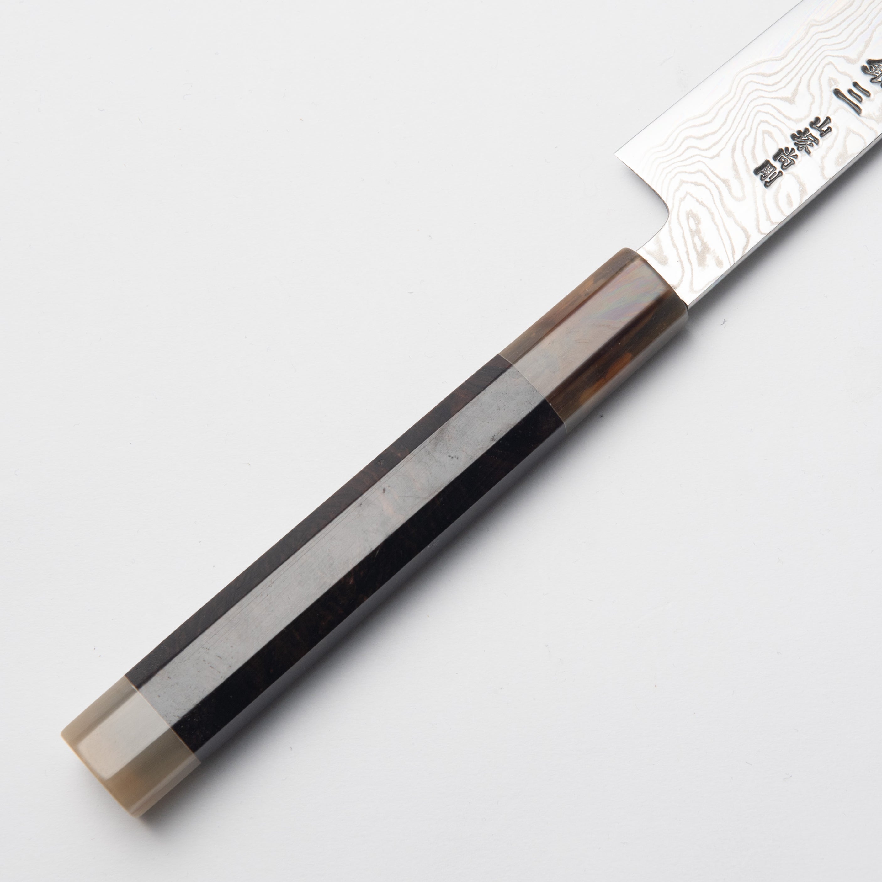 Ginsan-ko Nickel Damascus Petty 210mm, Ebony White Water Buffalo Handle