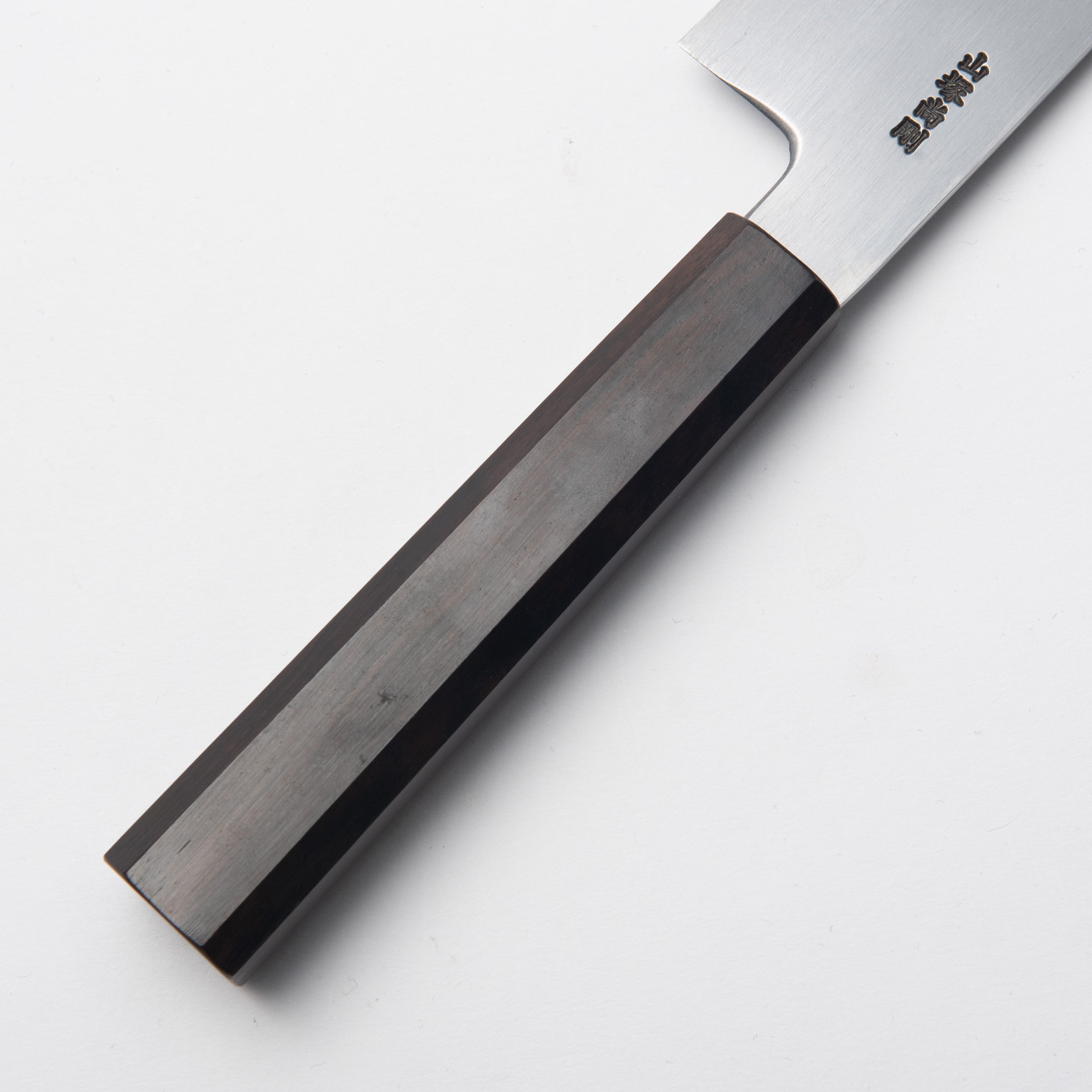 White #2 Steel Santoku Knife, Ebony Wood and Black Buffalo Horn Handle