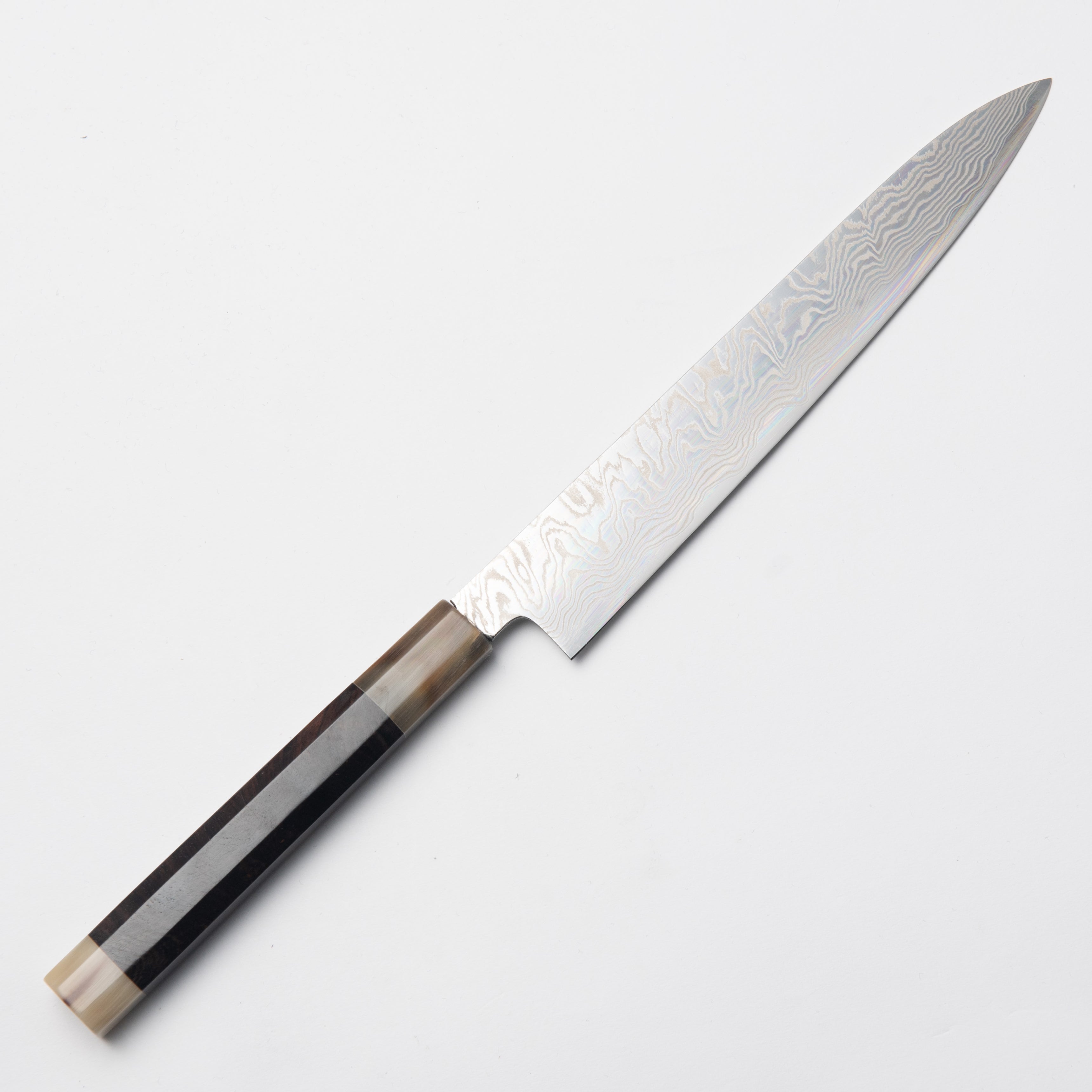Ginsan-ko Nickel Damascus Petty 210mm, Ebony White Water Buffalo Handle